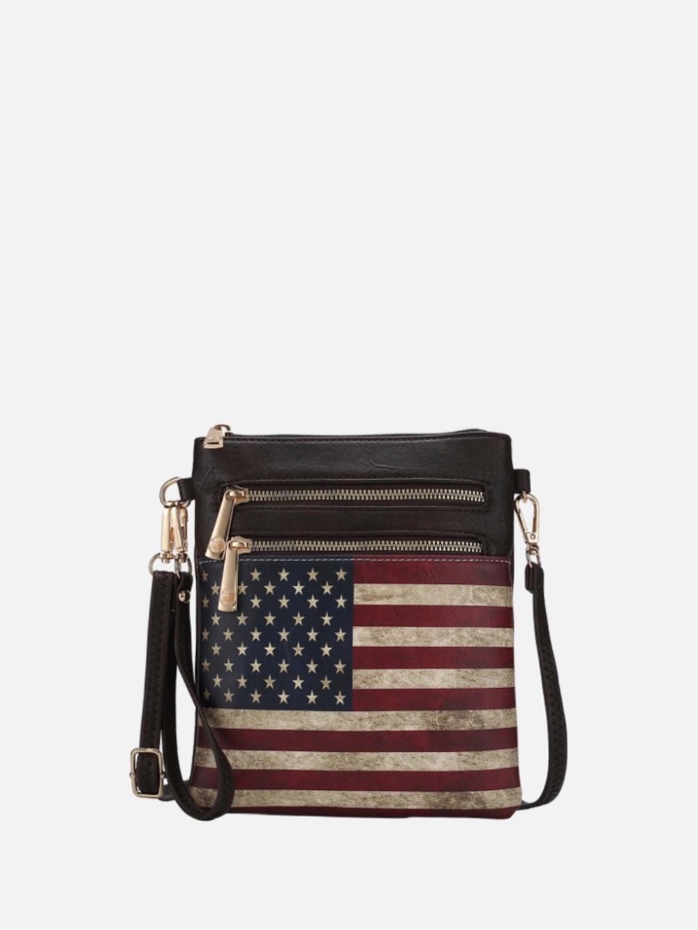 MKF Collection Women’s Crossbody Bag with American Flag Print - Black